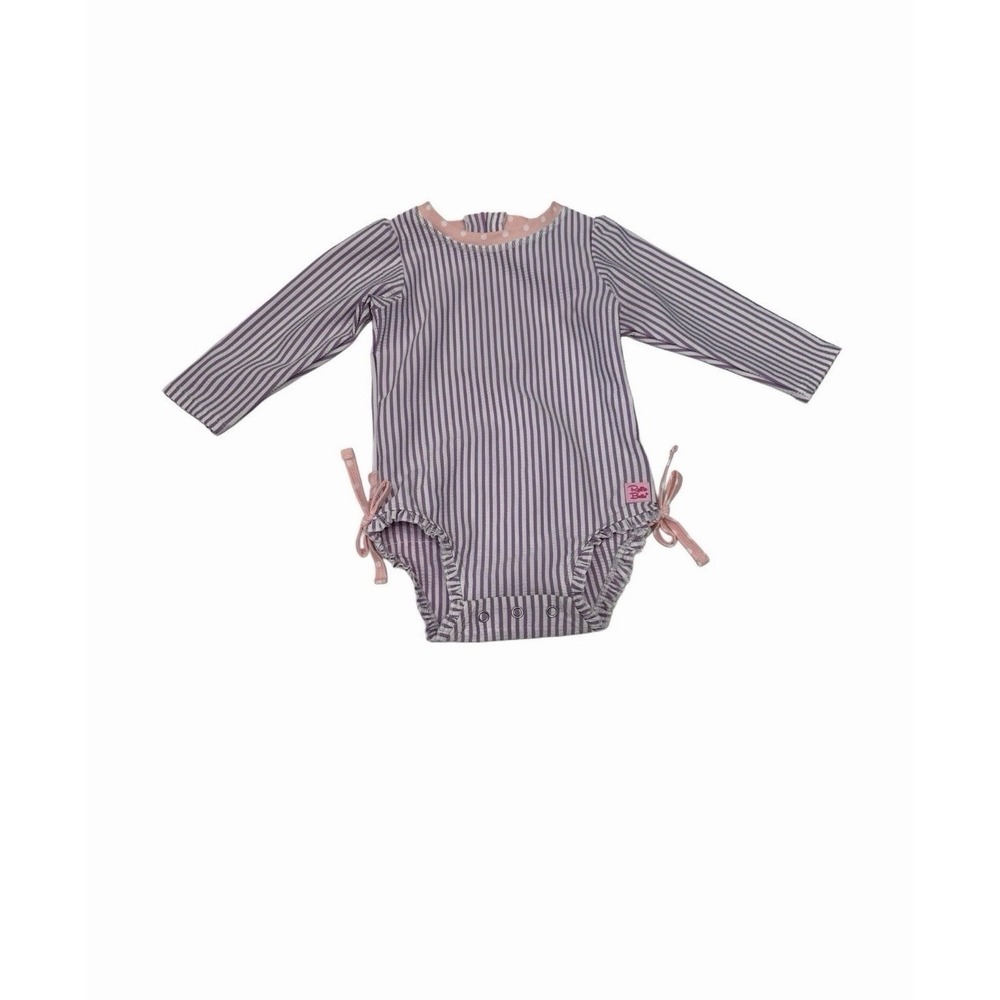 Ruffle Butts 12-18 MonthsPurple Pink Seersucker Rash Guard Bow Zip Snap Swimsuit